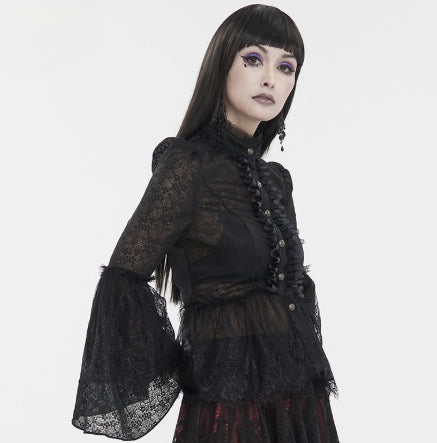 Camisa Punk Cuello Alto Ajustada con Mangas Acampanadas y Cintura Marcada - Image 8