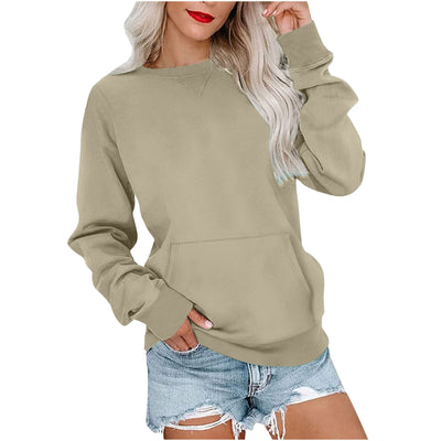 Sudadera Suelta de Color Liso con Cuello Redondo para Mujer - Image 17