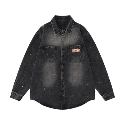 Camisa Denim Oversized con Bolsillos Bordados y Detalles Splash Ink - Image 7