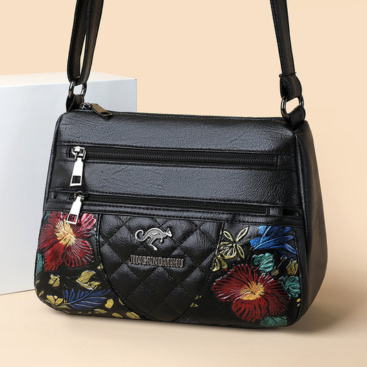 Bolso Crossbody Multicompartimento con Diseño Bordado de Gran Capacidad