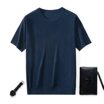 Camiseta Manga Corta Hombre Cuello Redondo Tejida Suelta Casual - Image 8