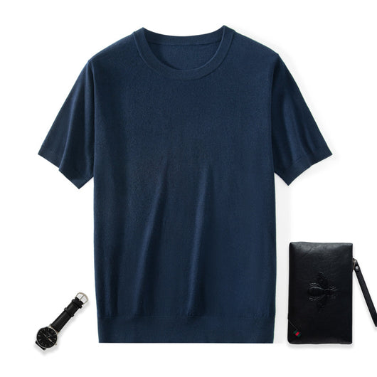 Camiseta Manga Corta Hombre Cuello Redondo Tejida Suelta Casual - Image 8