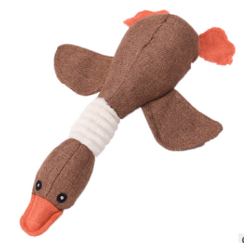 Plush teal duck dog toy with orange beak and feet, and a white ribbed neck, designed for sounding and puzzling. - Image 6