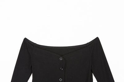 Suéter Cropped Ajustado de Manga Larga y Botón Único - Image 11