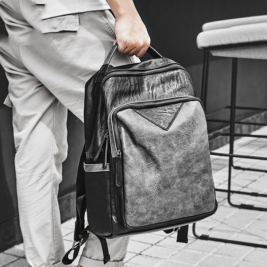 Mochila Escolar Impermeable de Cuero PU Negro para Hombre - Image 2