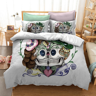 Juego de Cama Calavera con Flores Acuarela - Image 2