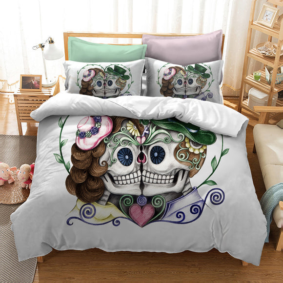 Juego de Cama Calavera con Flores Acuarela