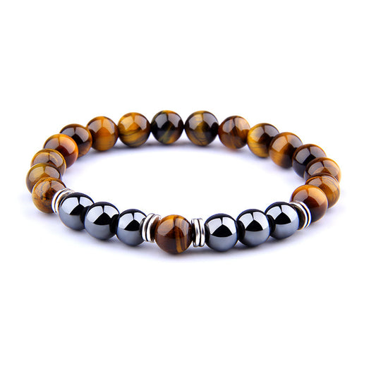 Pulsera Elástica Ojo de Tigre Amarillo con Separador de Obsidiana