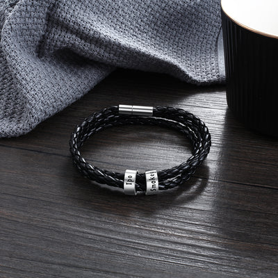 Pulsera de Cuero Trenzado Personalizada para Hombre con Nombre y Acero Inoxidable - Image 5