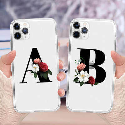 Funda de celular con alfabeto floral