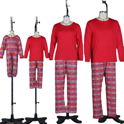 Man wearing a red long-sleeve pajama top and red plaid pajama pants, suitable for Christmas or holiday loungewear. - Image 9