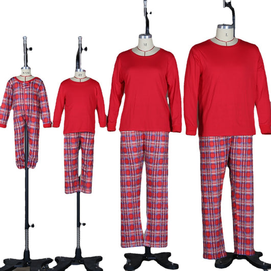 Man wearing a red long-sleeve pajama top and red plaid pajama pants, suitable for Christmas or holiday loungewear. - Image 9