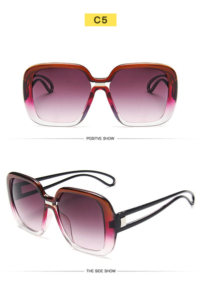 Large frame sunglasses with gradient purple lenses and a blue-to-clear fade on the bottom of the frame. - Image 13