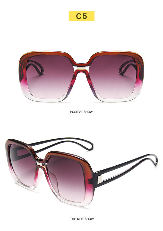 Large frame sunglasses with gradient purple lenses and a blue-to-clear fade on the bottom of the frame. - Image 13