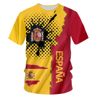 Yellow short-sleeve t-shirt with the colorful Coat of Arms of Spain printed on the front and sleeves. - Image 3