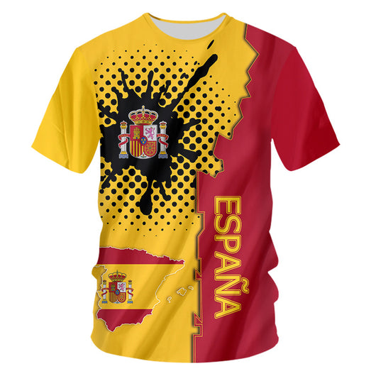 Yellow short-sleeve t-shirt with the colorful Coat of Arms of Spain printed on the front and sleeves. - Image 3