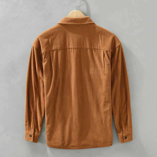 Camisa de Trabajo Estilo Japonés Textura Waffle Manga Larga