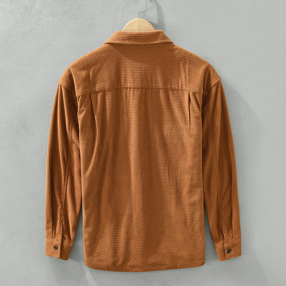 Camisa de Trabajo Estilo Japonés Textura Waffle Manga Larga