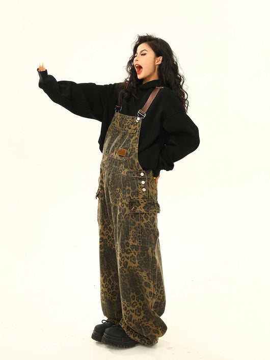 Pantalón Cargo Leopardo con Tirantes Ancho Pierna Suelta - Image 3