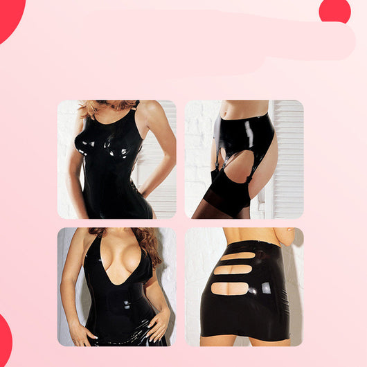 Falda Ajustada de Látex Negro Efecto Brillante - Image 10