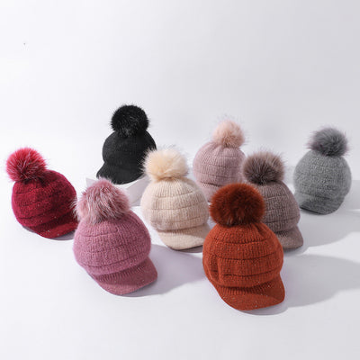 Gorro de Lana Cálido con Pompón de Pelaje de Conejo y Terciopelo - Image 2