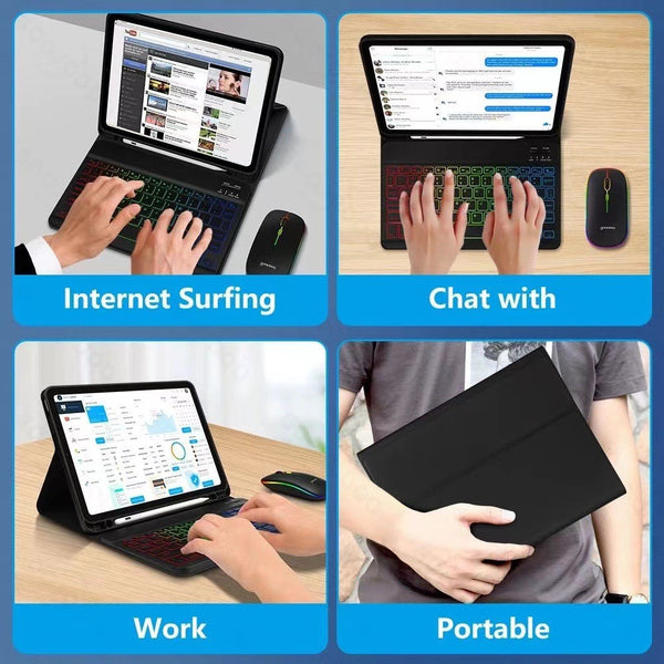 Funda iPad con Teclado Bluetooth Luminoso en Cuero Premium