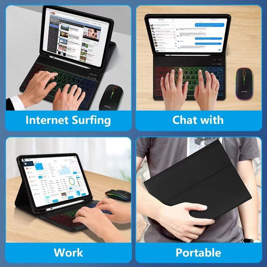 Funda iPad con Teclado Bluetooth Luminoso en Cuero Premium - Image 2