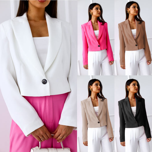 Blazer Delgado Elegante de Solapa con Botones y Mangas Largas