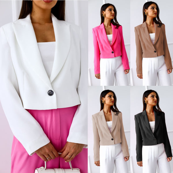 Blazer Delgado Elegante de Solapa con Botones y Mangas Largas