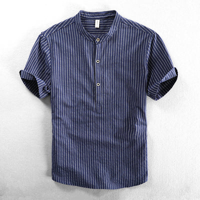 Camisa Casual Holgada de Manga Corta a Rayas para Hombre Talla Grande - Image 3