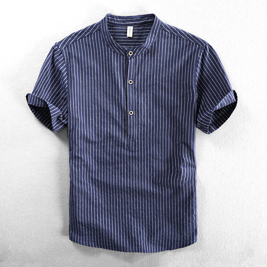Camisa Casual Holgada de Manga Corta a Rayas para Hombre Talla Grande - Image 3