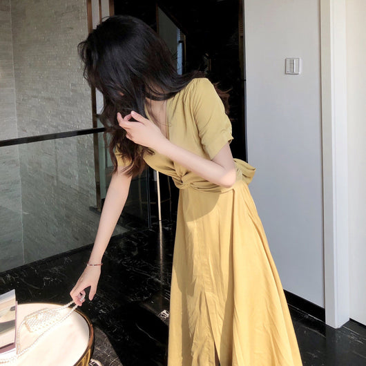 Falda Larga Amarillo Claro con Cintura Campánula Floral Francés - Image 21