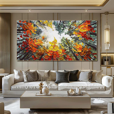 Cuadro Bosque Otoñal Pintado a Mano - Óleo Artístico Naranja y Madera para Decoración Natural - Image 12