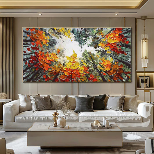 Cuadro Bosque Otoñal Pintado a Mano - Óleo Artístico Naranja y Madera para Decoración Natural - Image 12