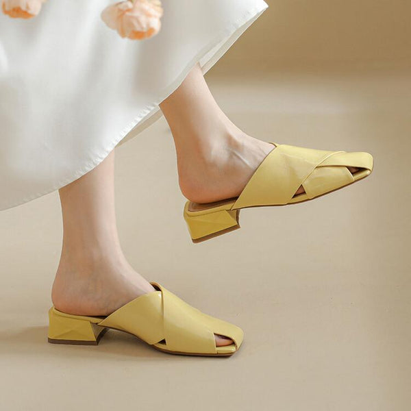 Sandalias y Pantuflas Mujer con Tacón Bajo - Multicolor Verde, Amarillo y Blanco