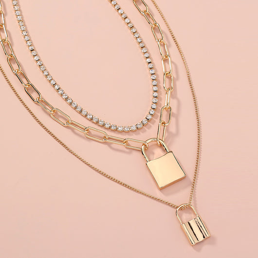 Collar Colgante de Cadena Multicapa Diamantado en Metal Pesado - Image 11