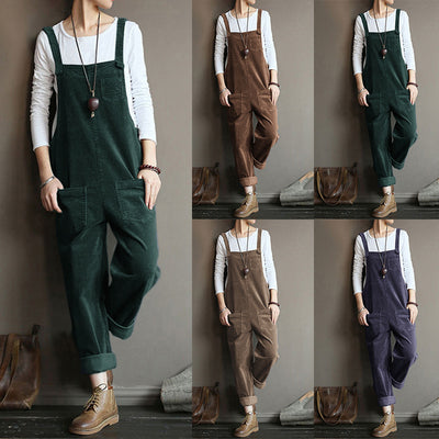 Pantalón Peto de Pana Liso para Mujer - Estilo Casual Versátil