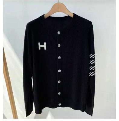 Cardigan de Cachemira para Mujer Suelto con Jacquard Letra H - Image 3