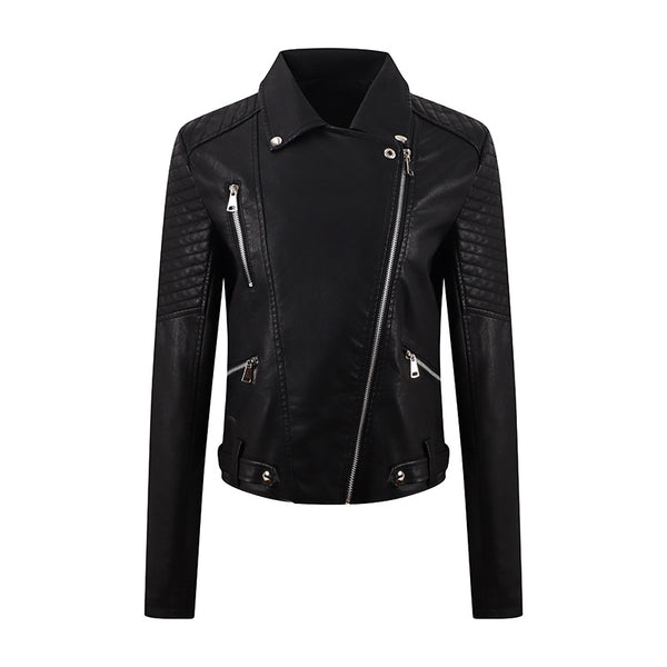 Chaqueta de Cuero PU para Motociclista Mujer - Ajuste Slim Lavado Vintage - Image 3
