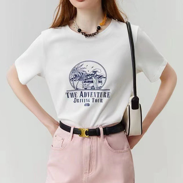Blusa Estampada de Hombros Anchos y Manga Corta