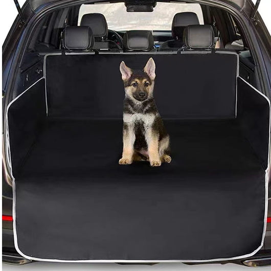 Black dog car mat covering the trunk and rear seat of a grey SUV, with a German Shepherd lying on it. - Image 6