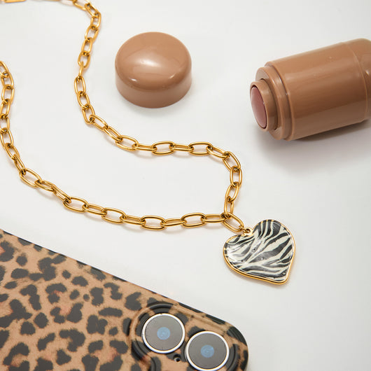 Collar Acero Inoxidable Corazón Estampado Leopardo Resistente al Decoloramiento - Image 9