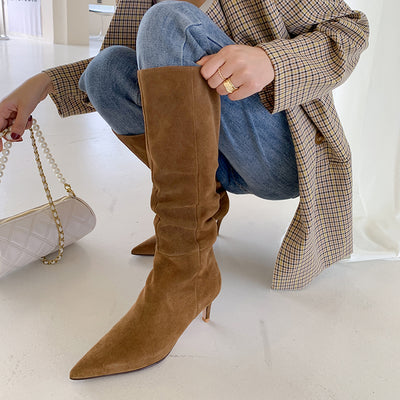 Botas de Ante Francés para Mujer Tacón Stiletto Marrón - Image 9