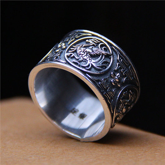 Joyería de Plata Tailandesa Dragón Azul y Tigre Blanco Estilo Antiguo Chino