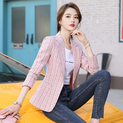 Blazer Cuadros Estilo Coreano Casual Británico - Image 6