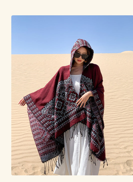 Poncho Étnico Desértico de Cashmira Artificial para Otoño e Invierno - Image 27