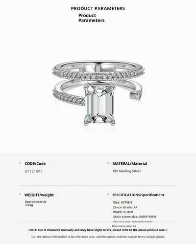 Anillo de Plata 925 con Zirconia Rectangular y Detalles Biselados - Image 7