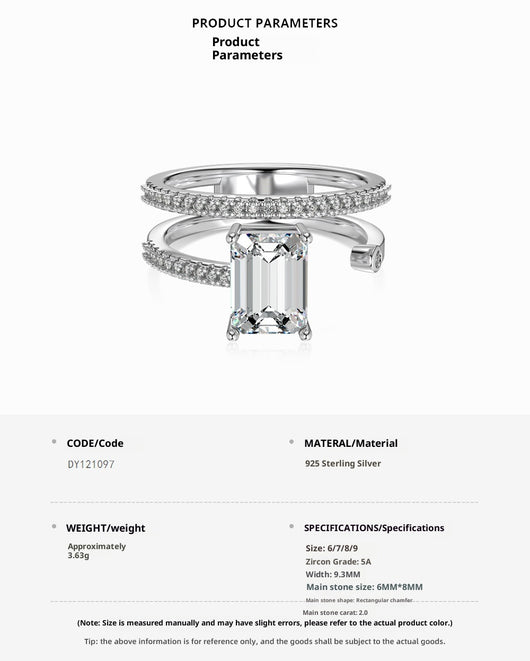 Anillo de Plata 925 con Zirconia Rectangular y Detalles Biselados - Image 7