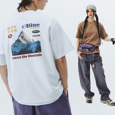 Playera Suelta Retro Pareja Estampado Montaña Nevada - Image 7