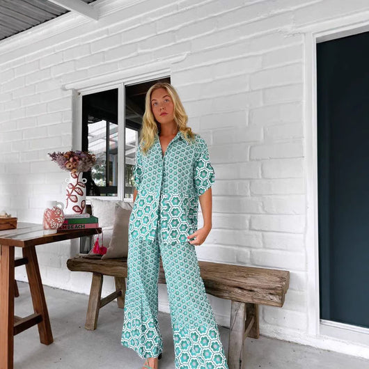 Conjunto Estampado de Moda Casual: Camisa + Pantalón Ancho - Image 5